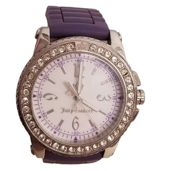 JUICY COUTURE PEDIGREE Y2K CRYSTAL FACE & PURPLE SILICONE BAND LADIES WATCH - Picture 1 of 8